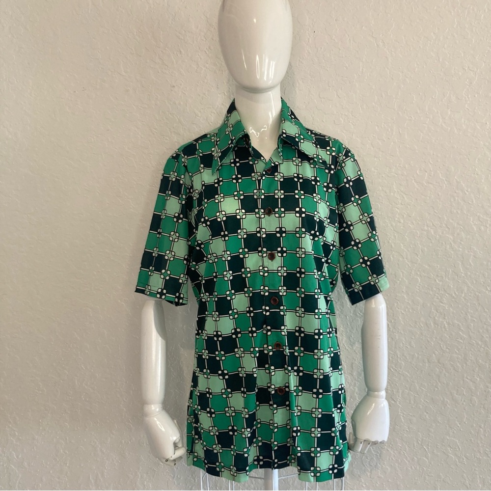 Vintage 60s 70s men’s shirt Green Geometric Men's Shirt